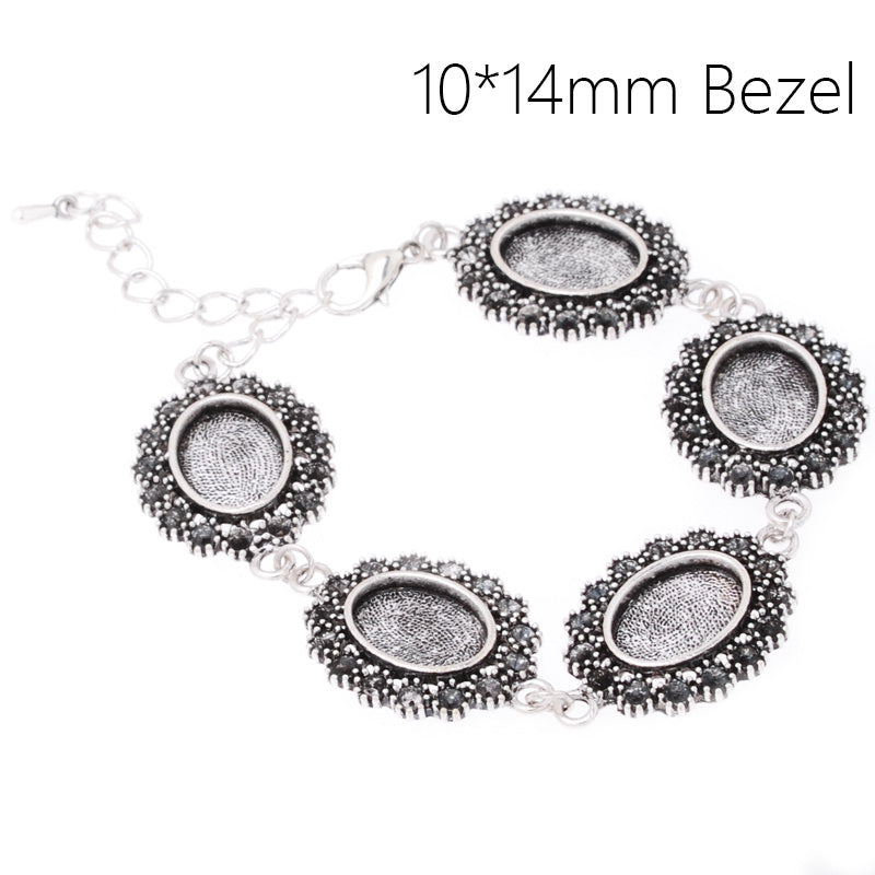 Oval Bracelet Blanks with Chain and Clasp,5 pcs 10x14mm oval Bezel,Zinc Alloy filled,antique silver,length:23cm,5pcs/lot