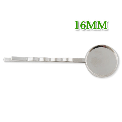 55*16MM  Imitation Rhodium Plated Bobby Pin With bezel,fit 16mm glass cabochon,sold 50pcs per package