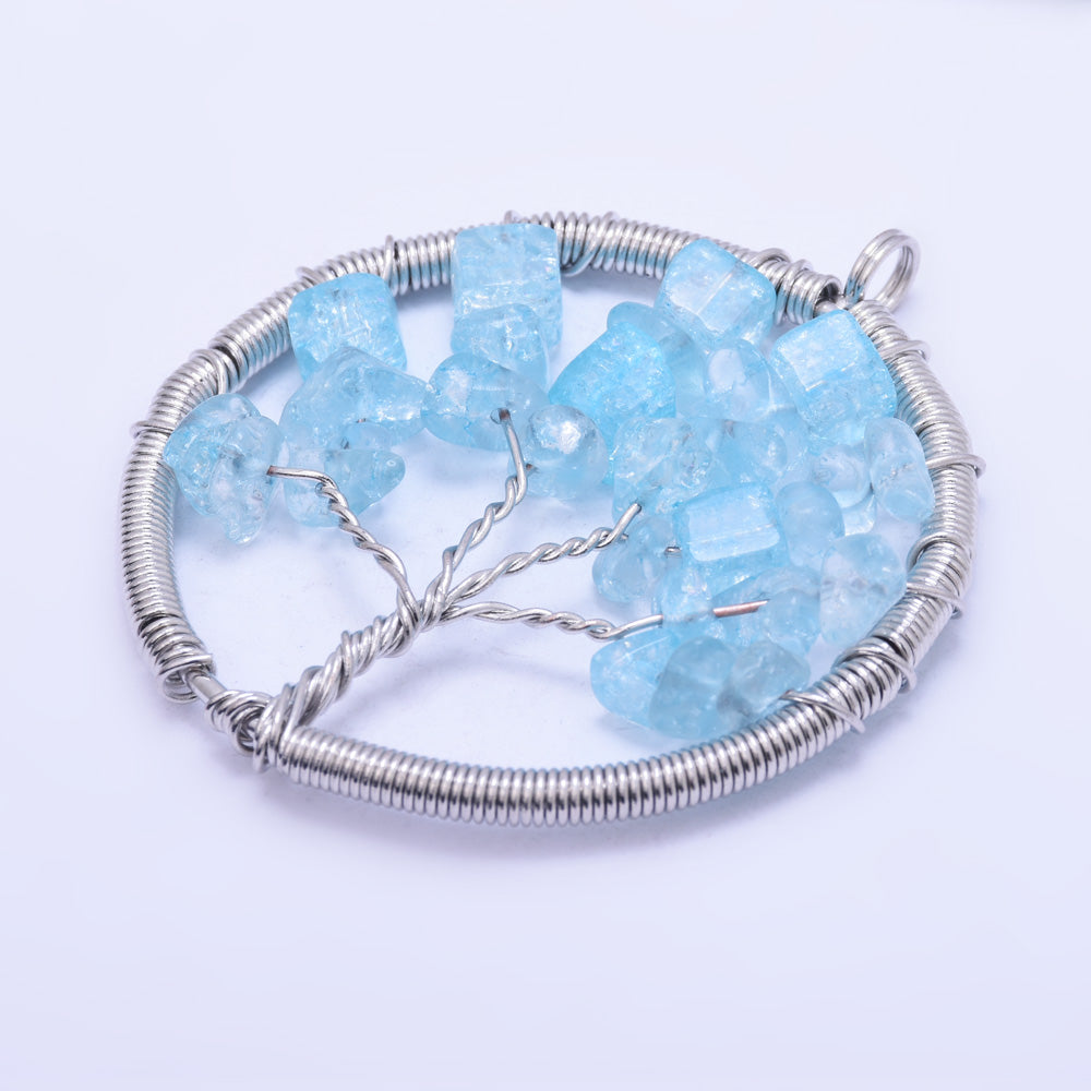 1 Light Blue 46mm Healing Irregular Natural Stone  Fashion Jewelry Charm Crystal High Quality Pendant Tree of Life Women'sFashion Handwork