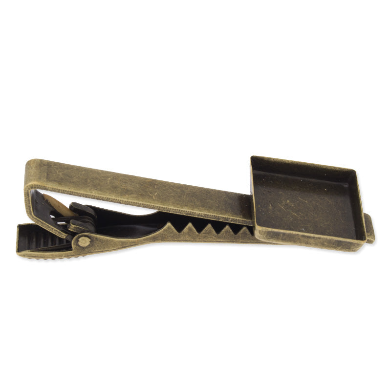 Tie Clip Bar with 15mm square bezel,Brass filled,Antique Bronze plated,20pcs/lot