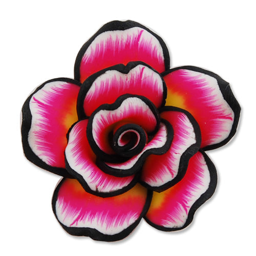 40MM HandMade And Flat Back Polymer Clay Flower Beads,Fuchsia,Side Drilled Hole Size 2.5MM,Lead Free,Sold 50 PCS Per Package