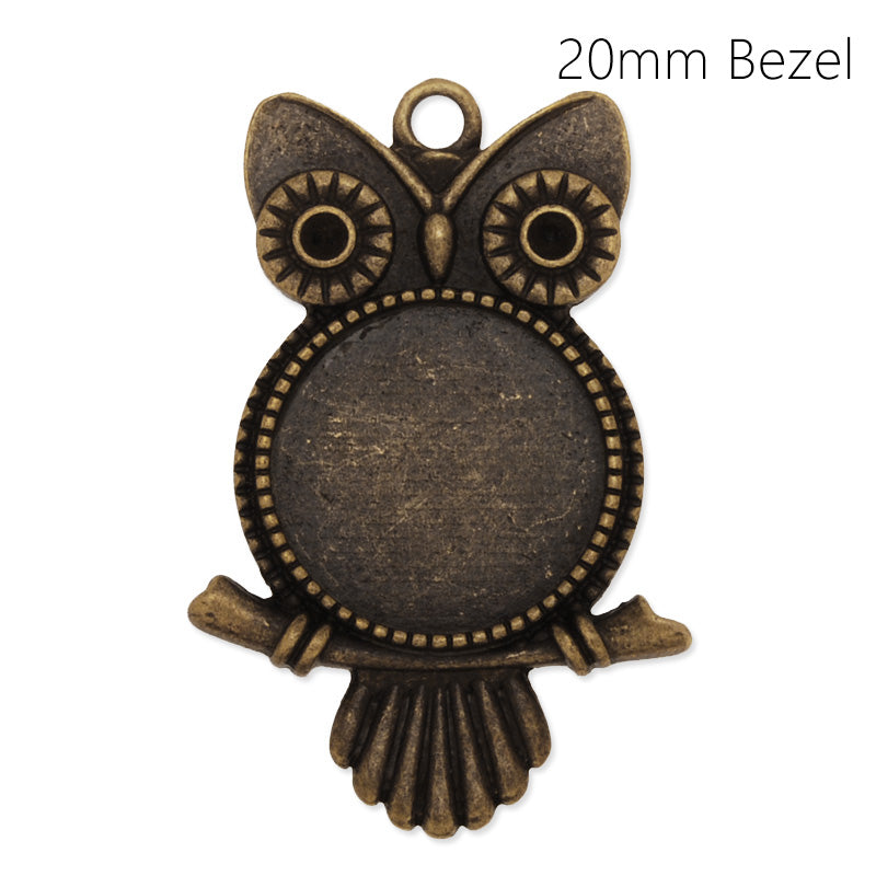 Antique Bronze Owl Pendant Tray with 20mm Round Blank Bezel,Jewelry Accessories,zinc alloy filled,20pcs/lot