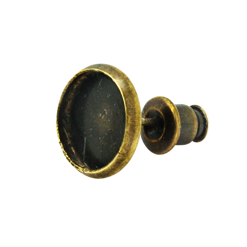 8mm Round Earring Stud Setting,Antique Bronze Earring Stud Blank,Ear Plug Bullet,Brass,sold 50pcs/lot