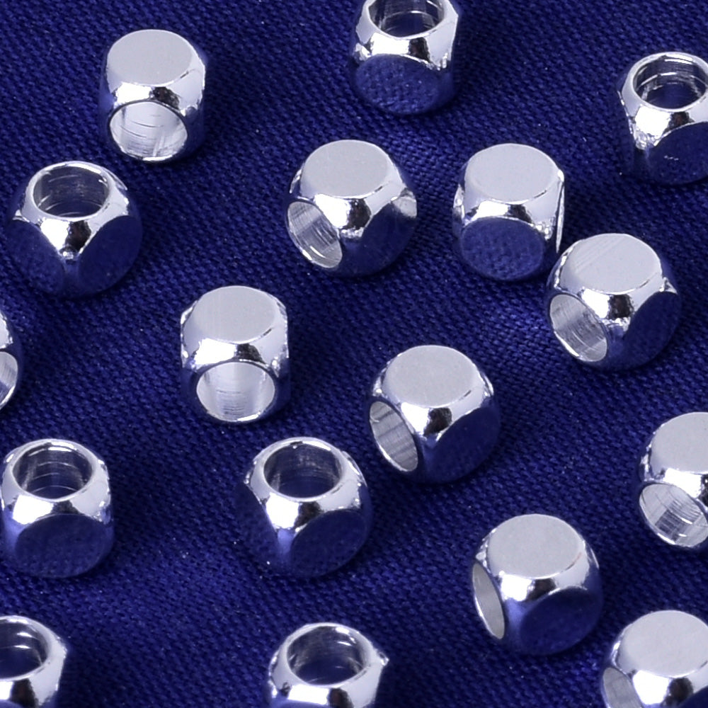 About 4*4*4MM tibetara® Brass Round Cube Beads Large Hole Spacer Beads Ready to engrave Metal Jewelry Findings plated silver 20pcs
