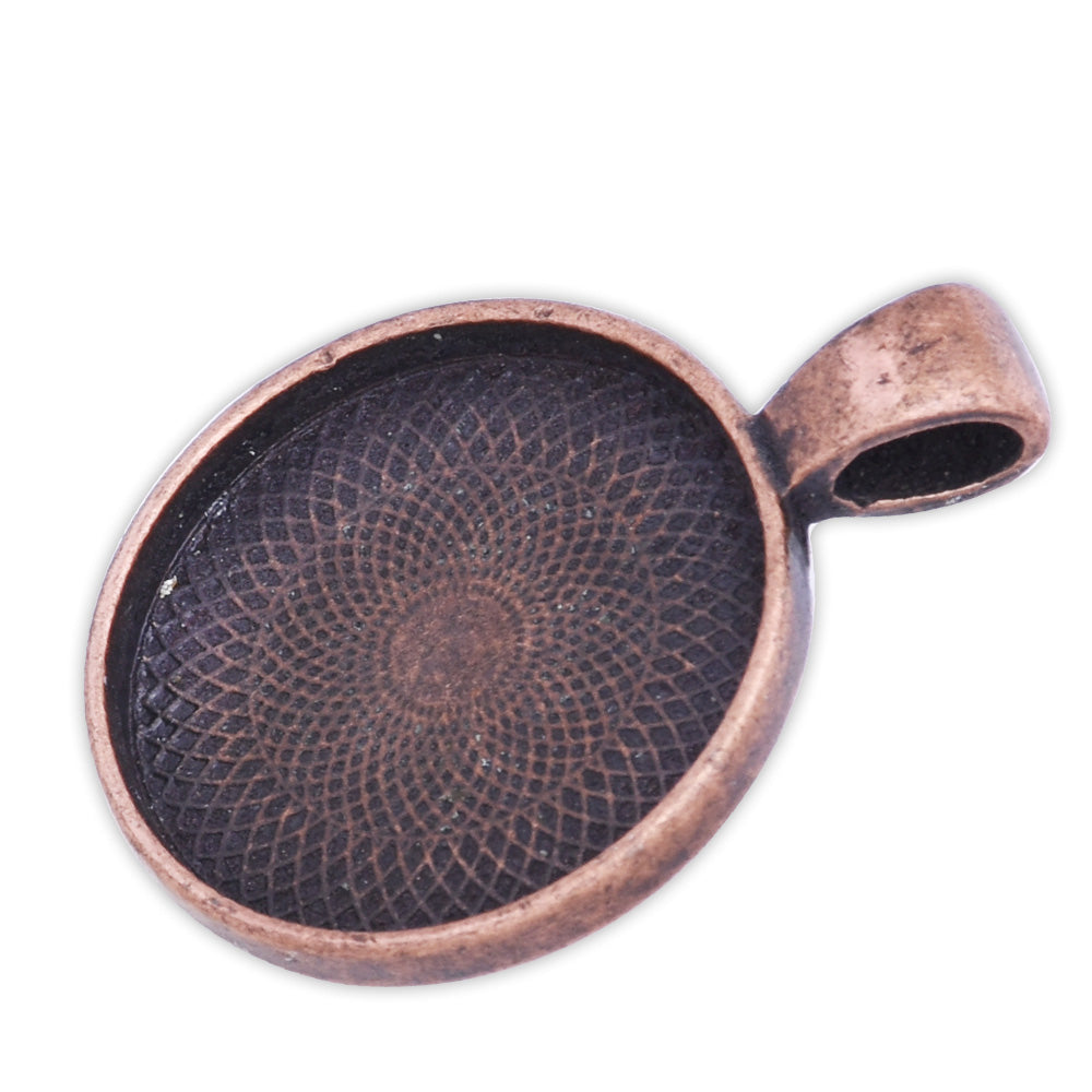 20mm  Antique Copper Round Cameo Cabochon Bezel  Base Setting Pendants Mini pendant trays 20pcs