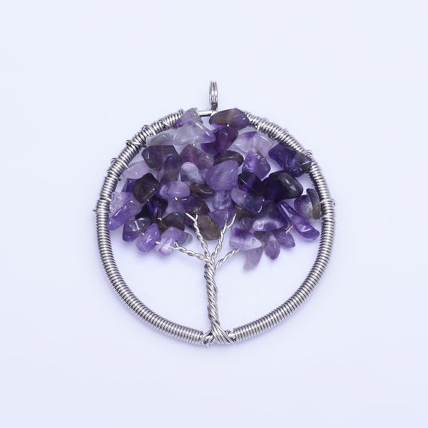 1 Dark Purple 46mm Irregular Natural Stone Healing Fashion Jewelry Charm Crystal High Quality Pendant Tree of Life Women'sFashion Handwork Gemstone