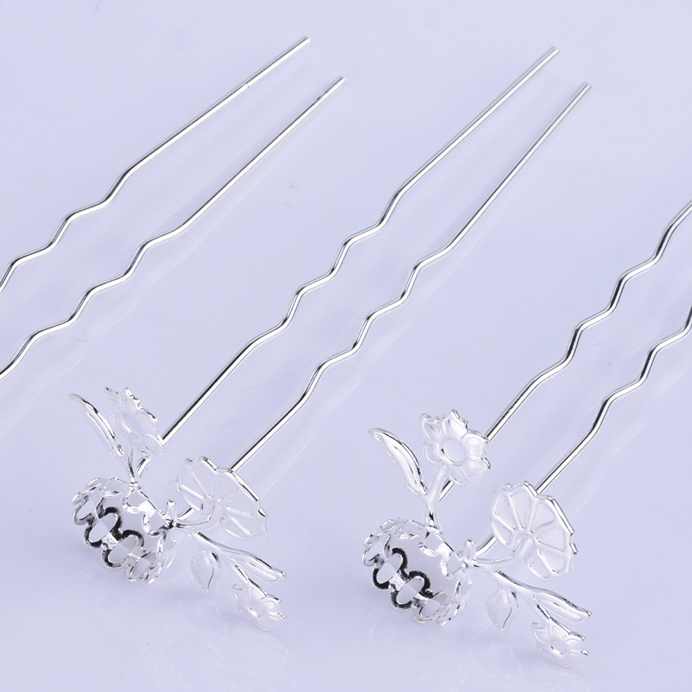 75mm U style Hairpin Making Wedding Hair Accessories with 10mm Base Hair forks Hair Stick Bobby Pins silver 10pcs