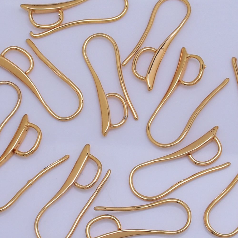 24K Gold Plated Over Brass Earring Wire Earring Hooks gold plated findings jewelry making earring accessories 9*20mm 6pcs