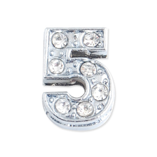 12*8.5*5 MM Clear Crystal Rhinestone Number "5" Slider Charm Beads,Hole Sizes:8*2 MM,Silver Plated,lead Free and Nickel Free,Sold 50 PCS Per Package