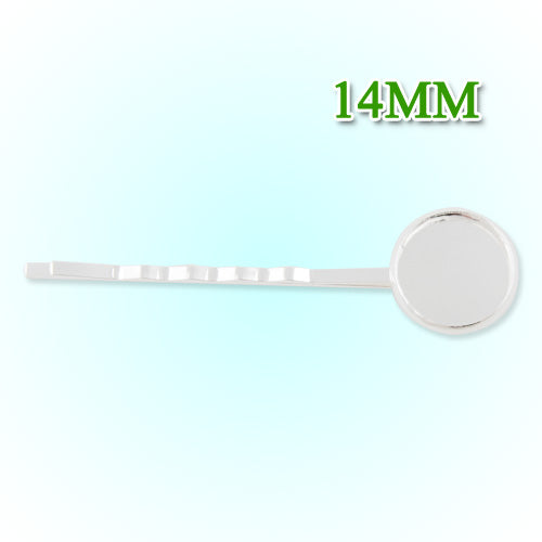 55*14MM Silver Plated Brass Bobby Pin With bezel,fit 14mm glass cabochon,sold 50pcs per package