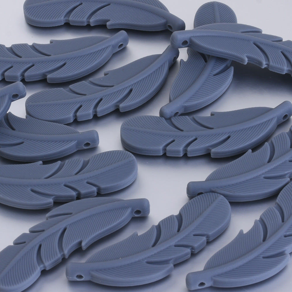 15*56mm Silicone Feather Teether Pendant Beads Bulk Silicone Beads Wholesale food grade silicone beads and pendants gray 5pcs