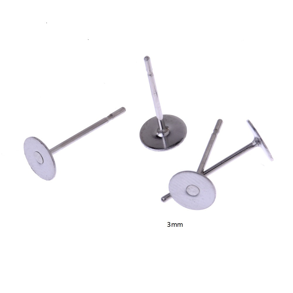 3mm Pad Stainless Steel Pins Findings Flat Pad Earrings Glue on Earring Posts Needles,Ear Studs 50pcs
