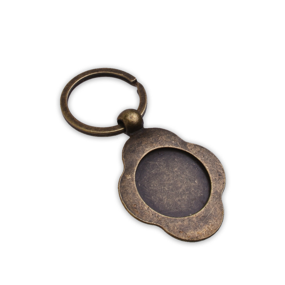 5pcs Antique Bronze Flower Petal Bezel Key Chain ,Photo Keychains DIY Kit - Blank Round 1 inch (25mm) Bezel Setting