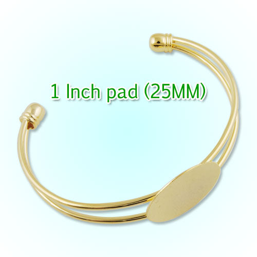 Bracelet With 25MM Pad,Cuff,Adjustable,Gold Plated,Lead Free And Nickel Free,Sold 10PCS Per Lot