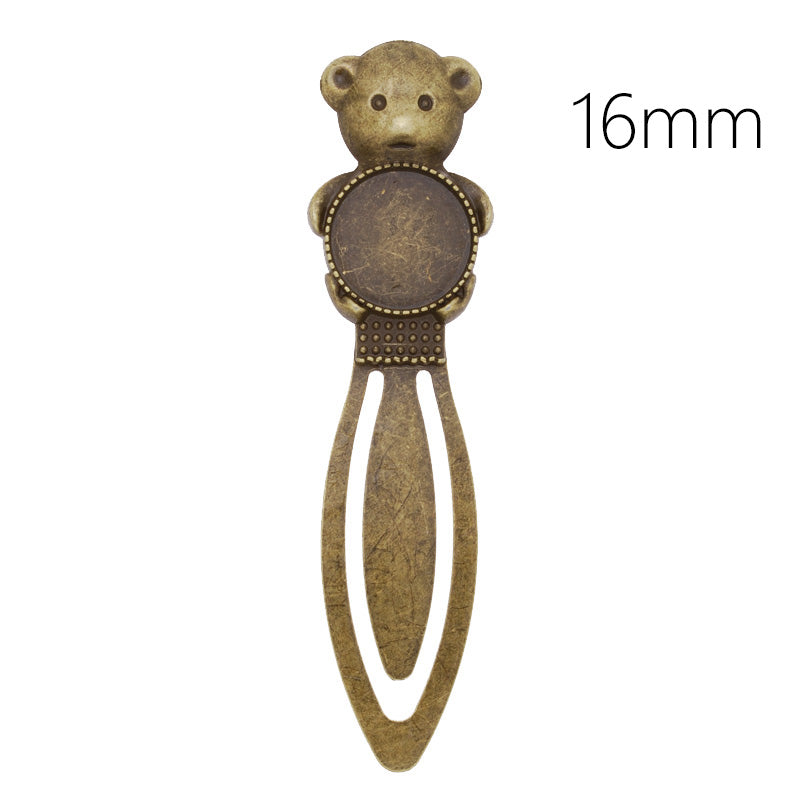 High Quality Vintage Antiqued Bronze Bear Bookmark with 16mm Round Bezel,length:82mm,10pcs/lot
