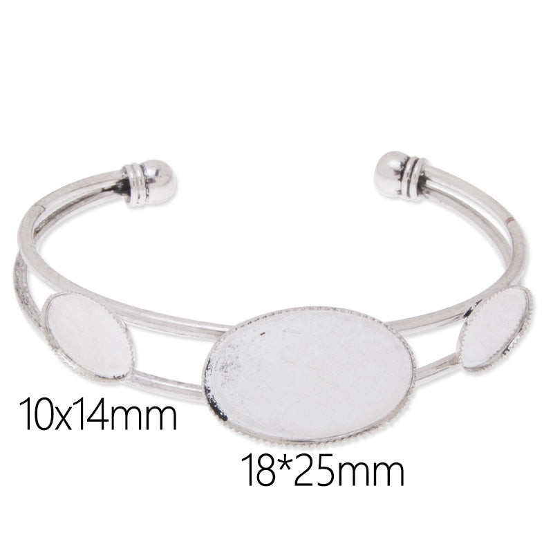 Bracelet Blank with one 18x25mm and Double 10x14mm Oval Bezel,Brass Filled,Antique Silver plated,10pcs/lot