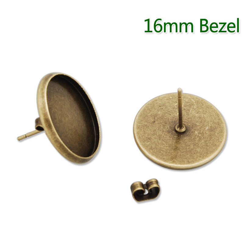 16MM  stud earring,Antique Bronze,fit 16mm glass cabochon;sold 50pcs per package