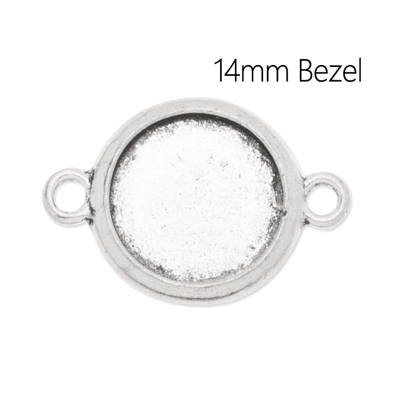 Bracelet or Charm Connector with 14mm Round Bezel,Zinc Alloy filled, Antique Silver plated,20pcs/lot