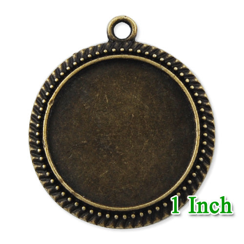 32MM Antique Bronze Plated Round Zinc Alloy Cameo Cabochon Base Setting pendant,Nickle and Lead free;fit 25mm glass cabochon;sold 20pcs per pkg