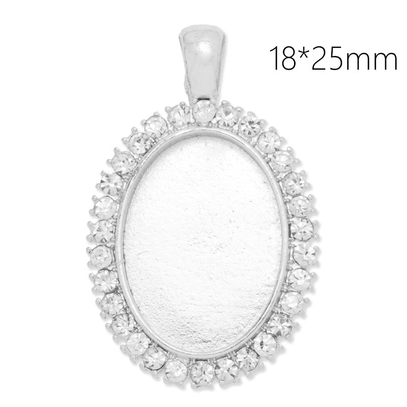 18x25mm Silver Oval pendant tray with clear Rhinestone,Zinc Alloy filled,10pcs/lot