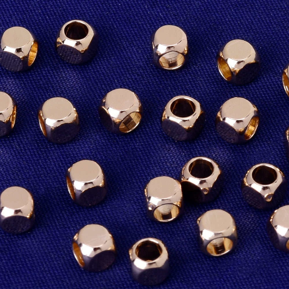 About 4*4*4MM tibetara® Brass Round Cube Beads Large Hole Spacer Beads Ready to engrave Metal Jewelry Findings plated kc gold 20pcs