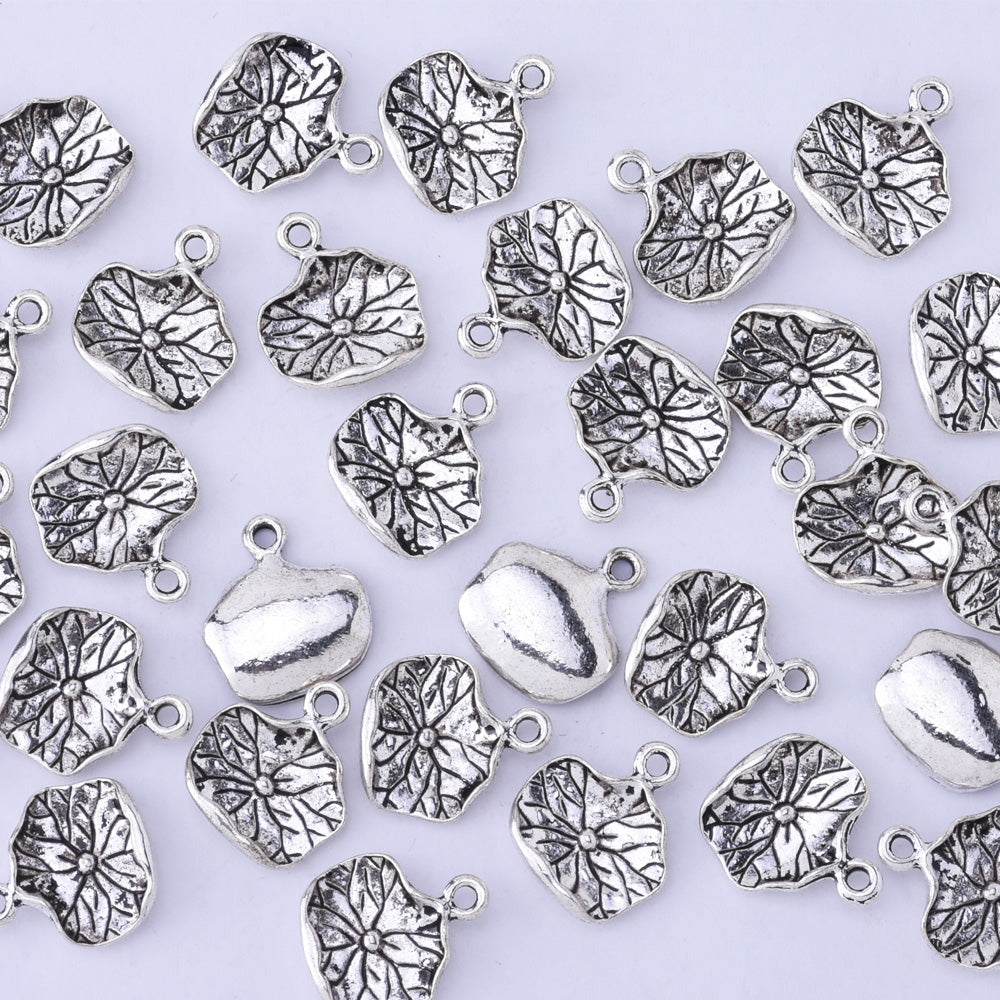 15x13.2mm Tibetan Silver Lotus Flower Leaf Pendant Charms Beads Metal Findings 50PCS