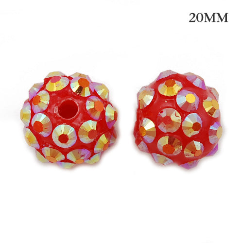 18*20 MM Round Resin Pave Beads,Red Base,Clear AB,Sold 20PCS Per Package
