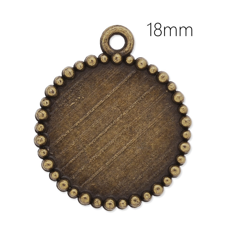 Antique Bronze hard spot pendant tray with 18mm round bezel,20pcs/lot
