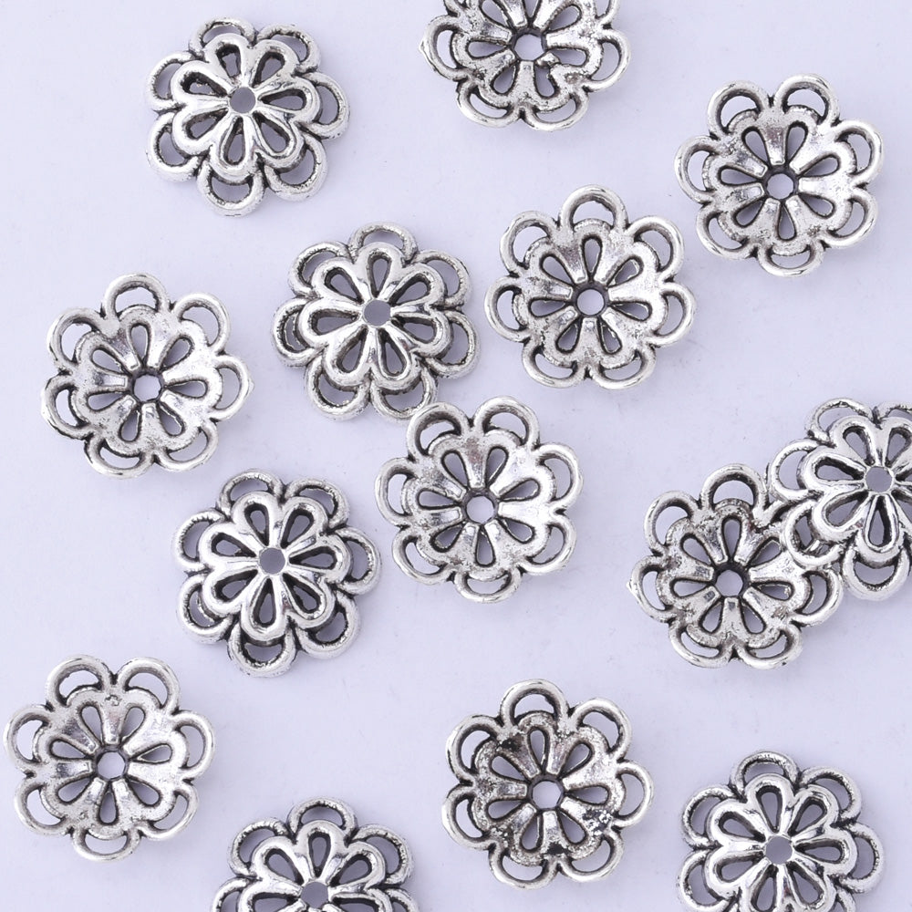 15mm Antique silver Filigree Flower Bead Caps Spacer Jewelry Findings Charms European Beads 50pcs