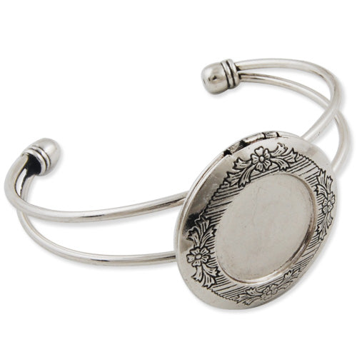 Bracelet With 32MM Photo Locket,Cuff,Adjustable,Silver Plated,Lead Free And Nickel Free,fit 20mm glass cabochon;Sold 5PCS Per Lot