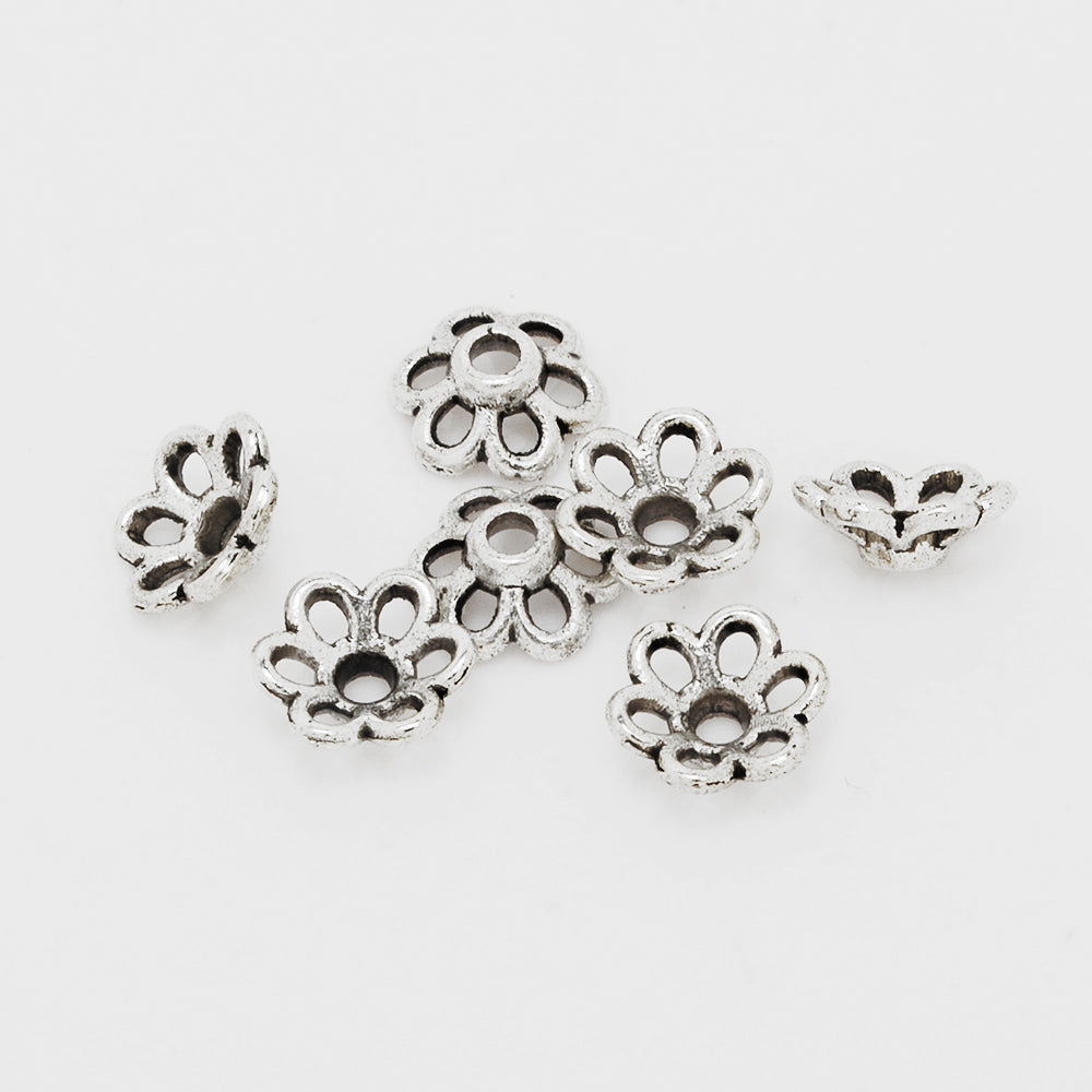 7mm Diy Bead Caps,Antique Silver Hollow Flower Beads Caps,Jewelry Findings,sold 100pcs/lot