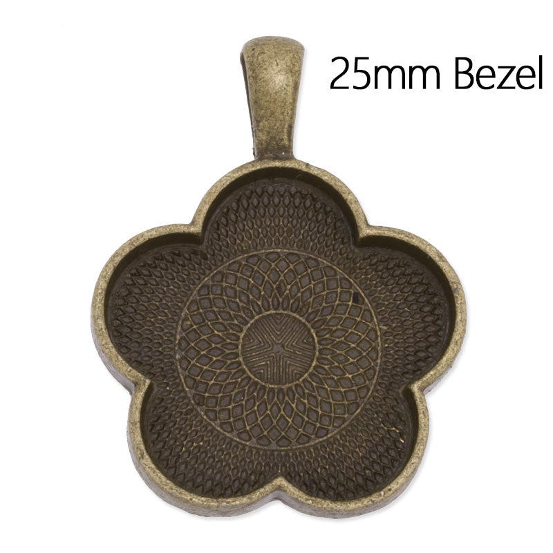 25mm(1 inch) Flower pendant trays,Zinc Alloy filled,antique Bronze plated,20pcs/lot
