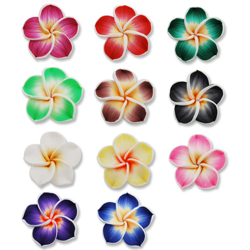 30MM HandMade And Flat Back Polymer Clay Flower Beads,Mixed Colors,Side Drilled Hole Size 2.5MM,Lead Free,Sold 50 PCS Per Package