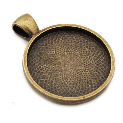 25mm Antique Bronze Round Cameo Cabochon Bezel  Base Setting Pendants ,Sold 20 Pcs per pkg