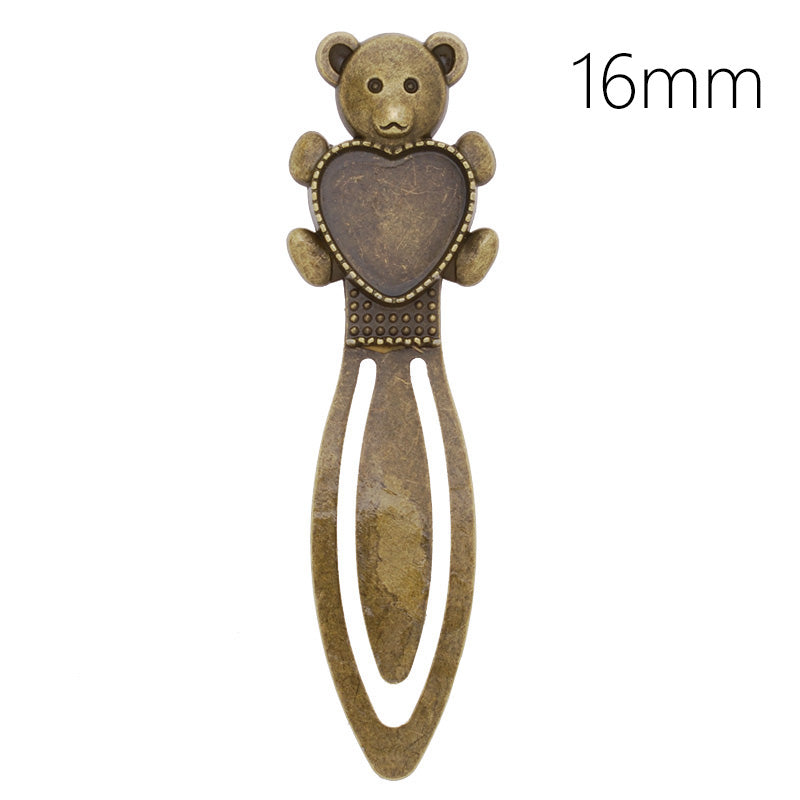 High Quality Vintage Antiqued Bronze Bear Bookmark with 16mm Heart Bezel,length:80mm,10pcs/lot