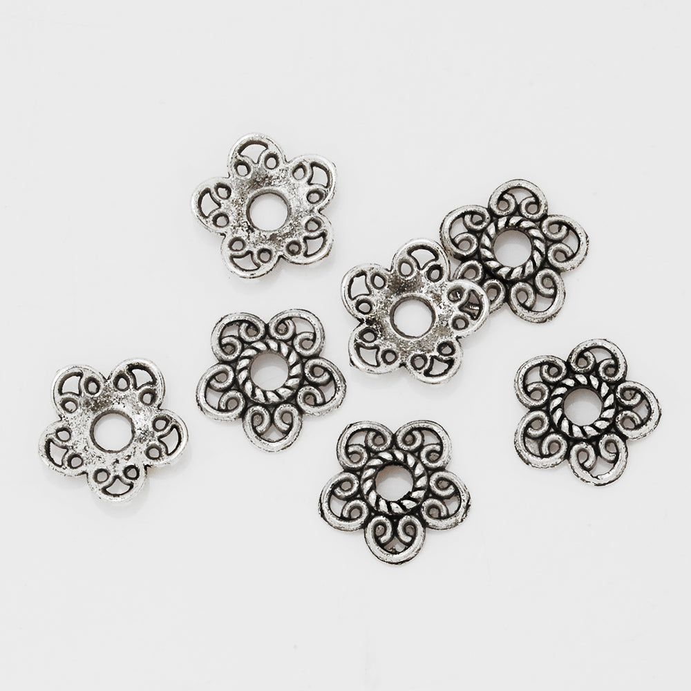 12mm Antique Silver Vintage Jewelry Caps,Hollow Flower Charm Bead Caps,Jewelry Findings,sold 50pcs/lot
