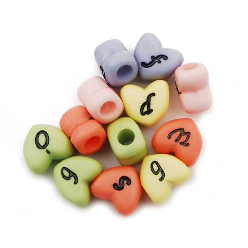 500 Grams 12MM Heart Alphabet  Acrylic Beads,Mixed Color,About 975PCS Per Pkg