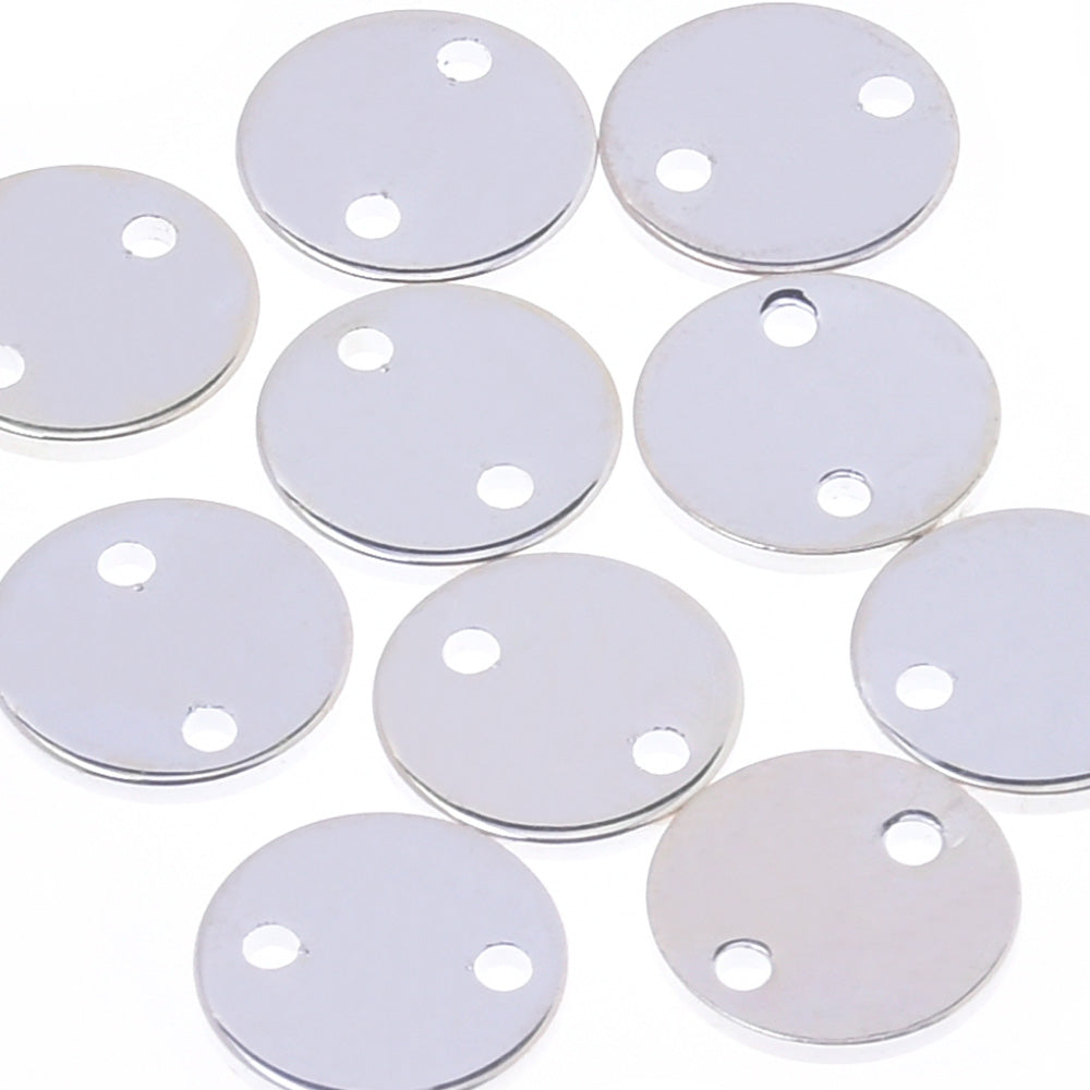 About 8mm two hole Brass Electroplate Discs Round Stamping Discs Stamping Blanks Stamping Tags wholesale silver 20pcs