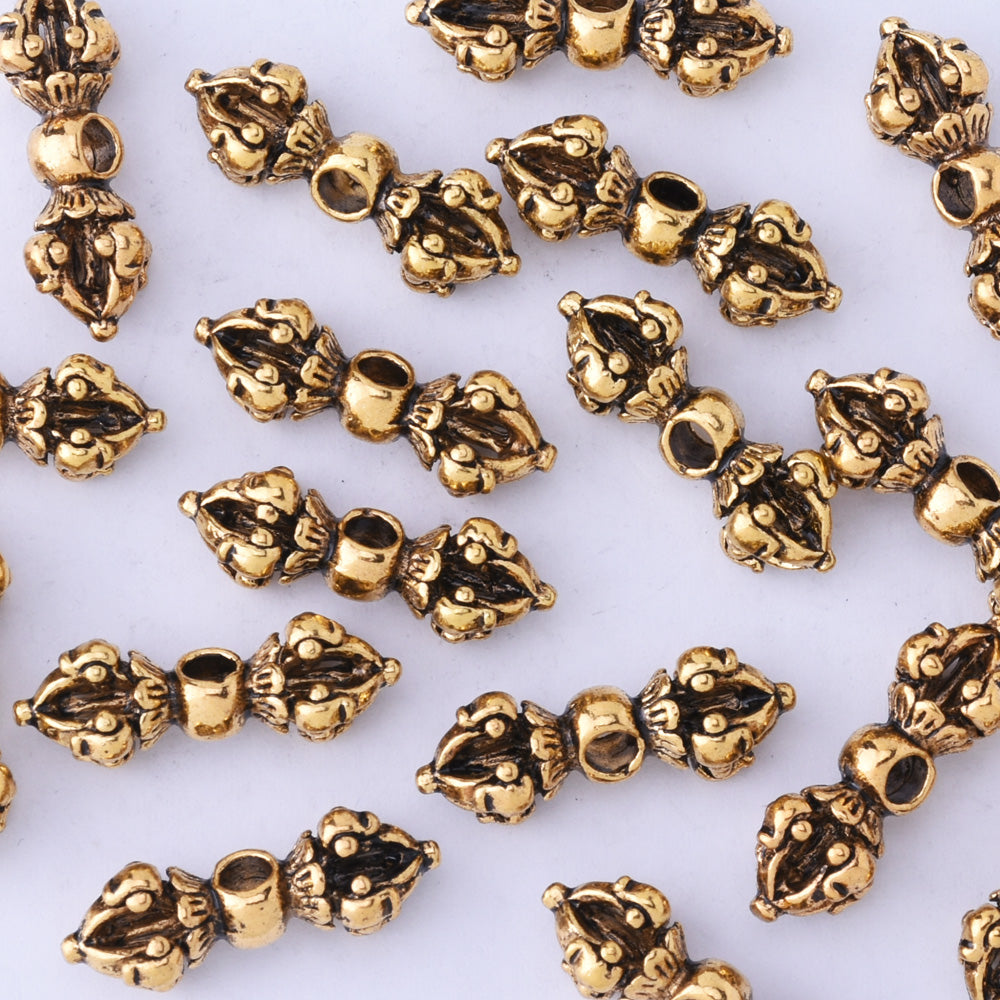 21x8.5mm Antique Gold Spacer Beads Dorje Charms Buddhist Jewelry Vajra Dorje Charm Spacer Pendants 50pcs