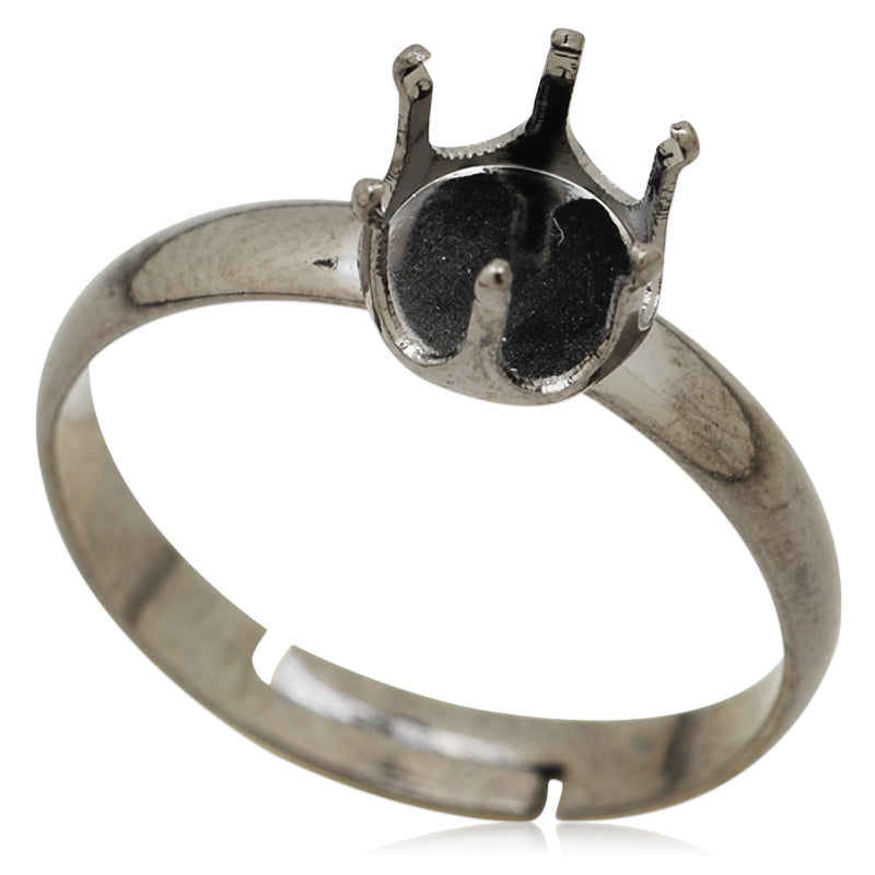 8mm Antique Black Crown Prong Adjustable Rings Bezel,Blank Rings Setting,Blank Ring Base For Glass Cabochon,Depth 7mm,sold 20pcsl/lot