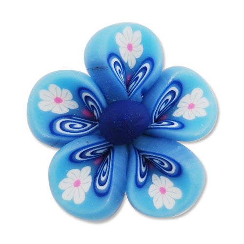 25MM HandMade And Flat Back Polymer Clay Flower Beads,Blue,Side Drilled Hole Size 2.5MM,Lead Free,Sold 50 PCS Per Package