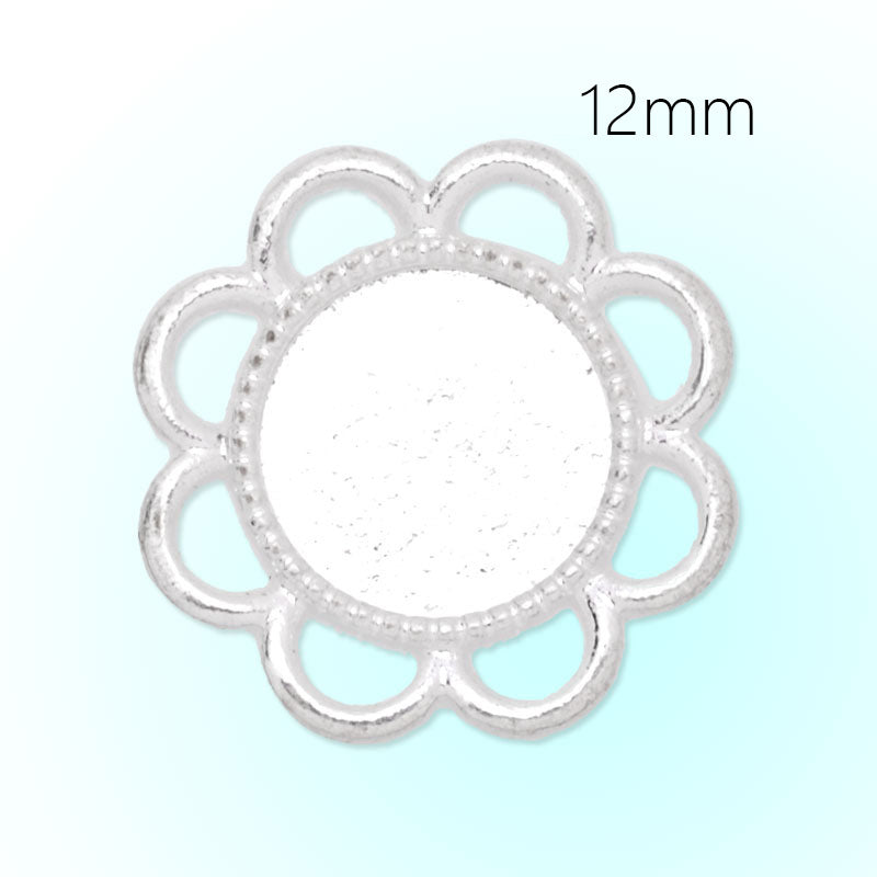 12mm round charm tray,cameo setting,zinc alloy filled,shine silver plated,20pcs/lot