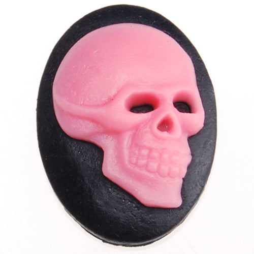 18*25MM Oval Skull Resin Flatback Cabochons,Black and Pink;sold 20pcs per pkg