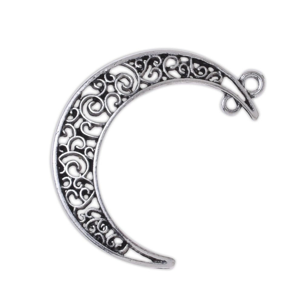 20 Crescent Moon Charms Antique Silver Celestial Charms 30x41mm Moon Filigree Charm/Moon Connectors