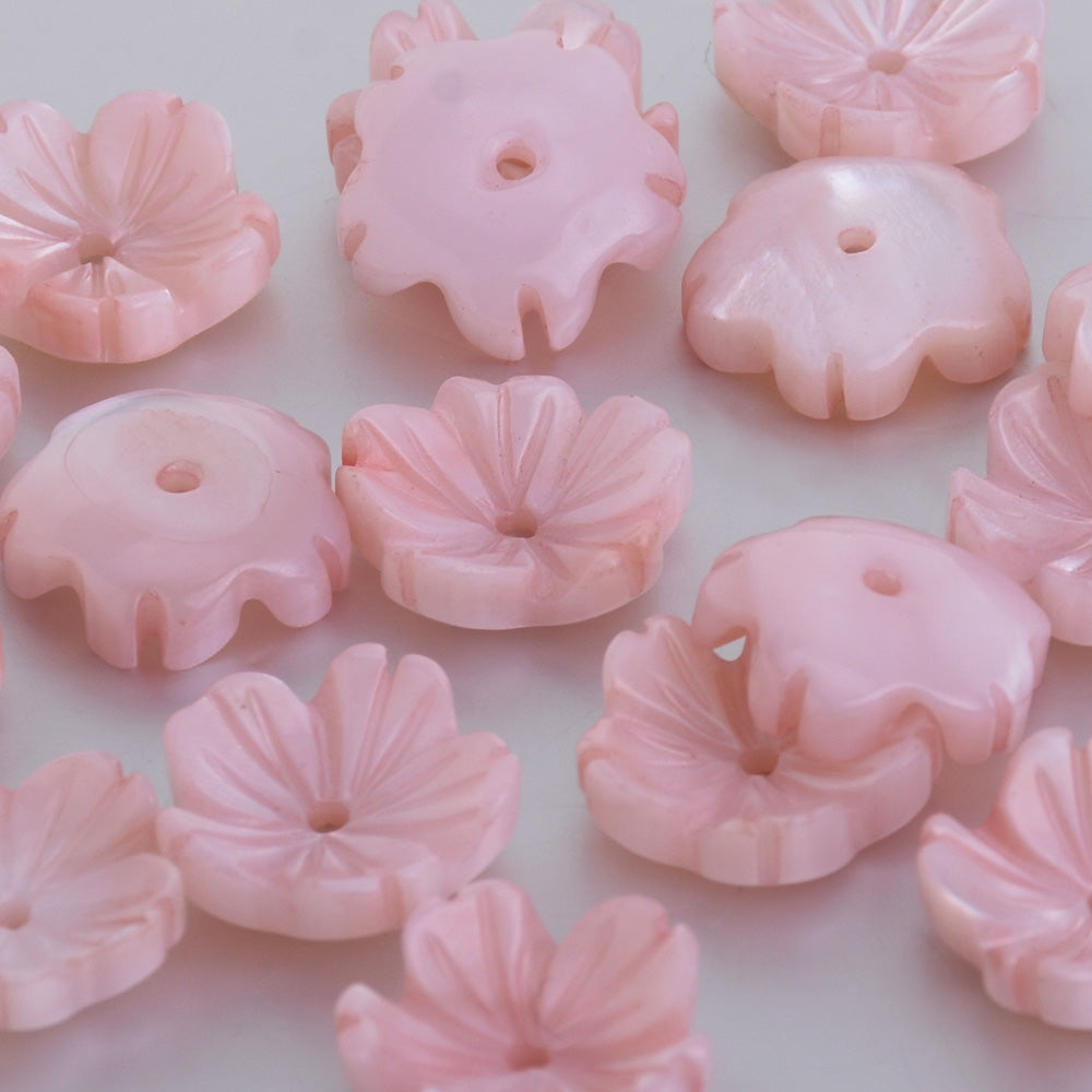 10mm Mother Pearl Shell Unique Shape Natural Shell Flowers Carved Shell Flower central hole 1mm Shell Jewelry Making Pink 10pcs
