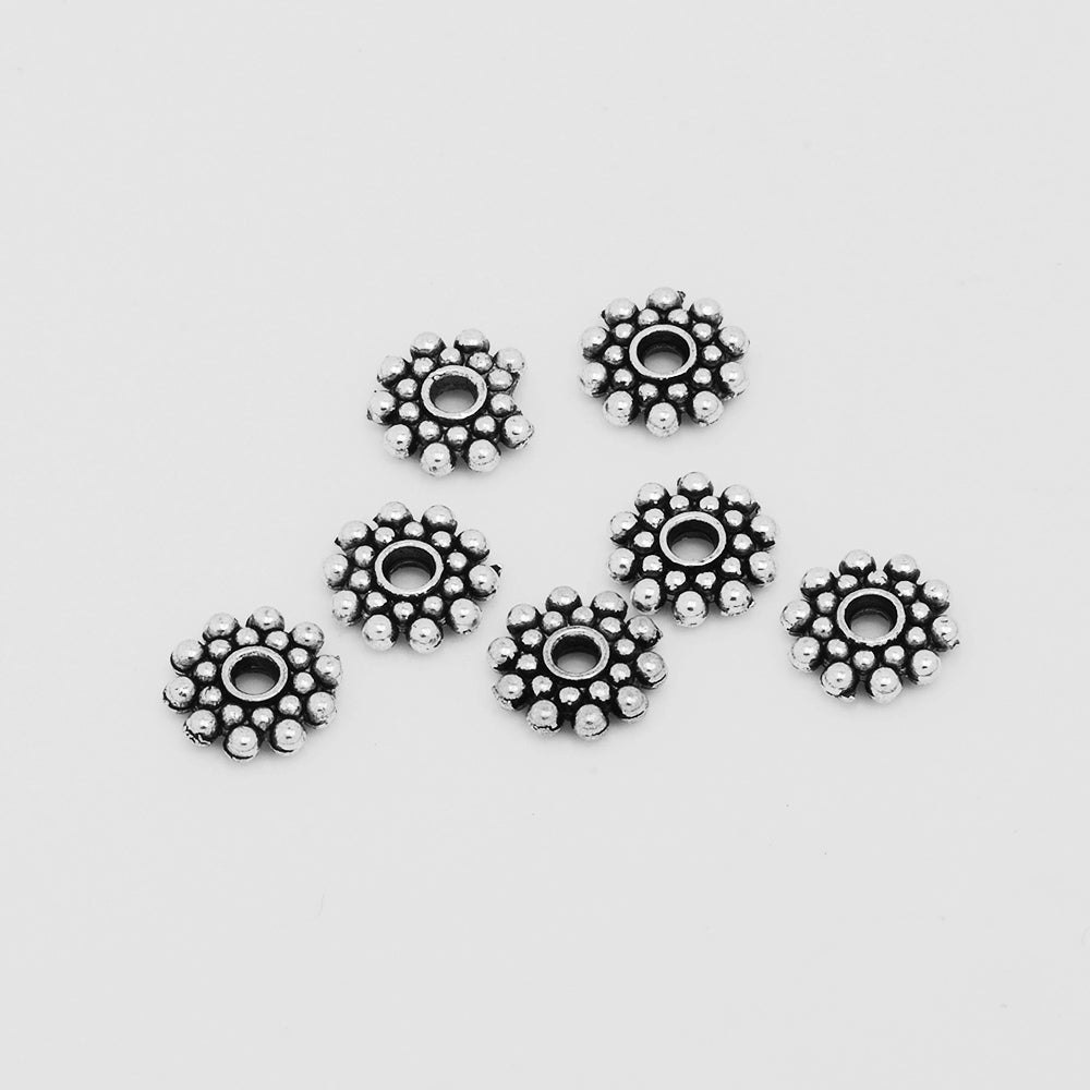 8 mm Tibetan Flower Beads,Silver Large Hole Spacer beads,Diy Bulk beads,Thickness 1.5mm Sold 100pcs/lot