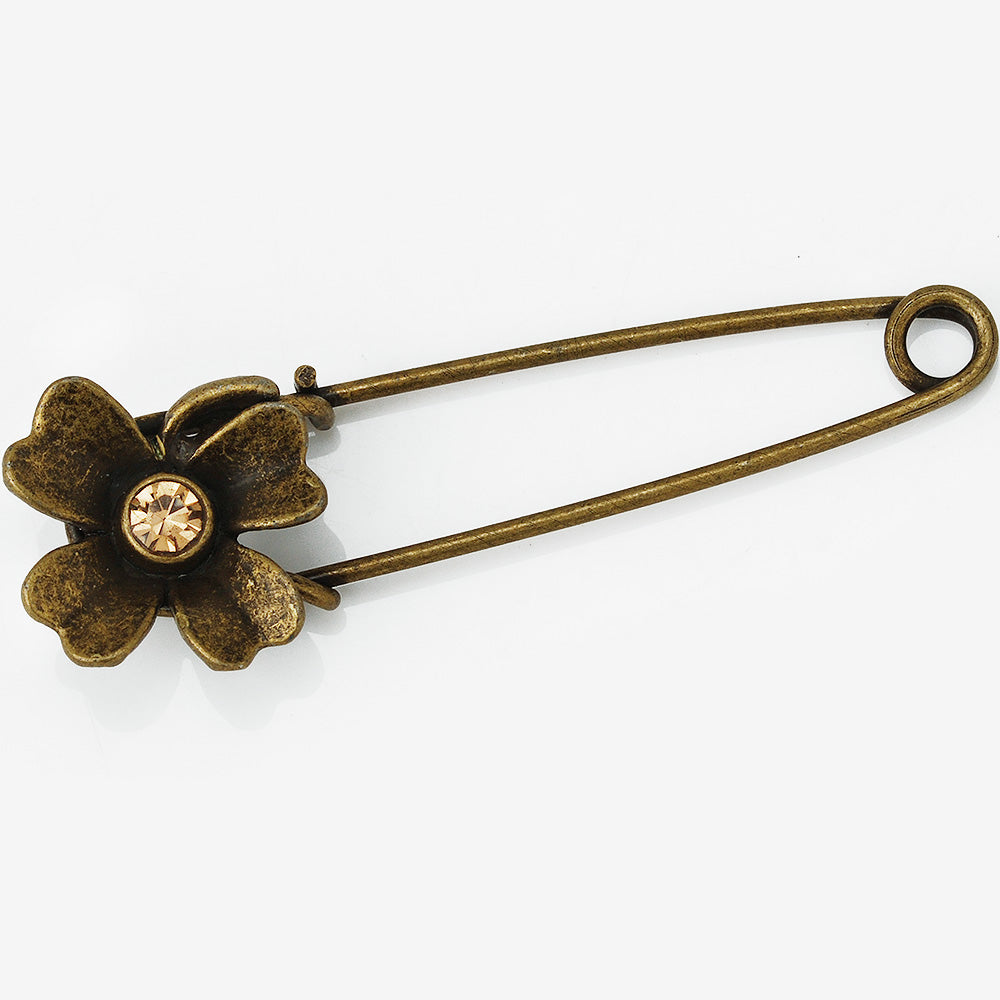 10 Antique Bronze Vintage Flower Brooch Safety Pins brooch pin for Garment Accessories 20x50mm
