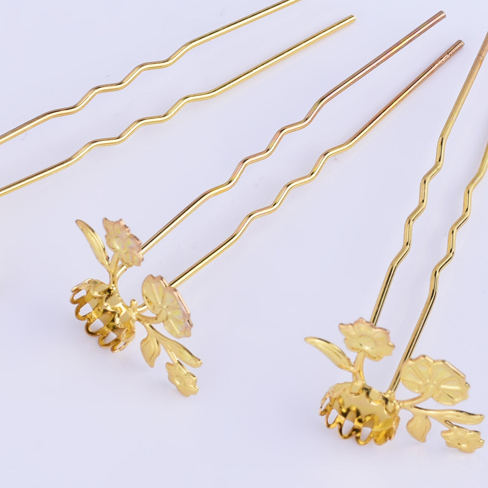 75mm U style Hairpin Making Wedding Hair Accessories with 10mm Base Hair forks Hair Stick Bobby Pins gold 10pcs