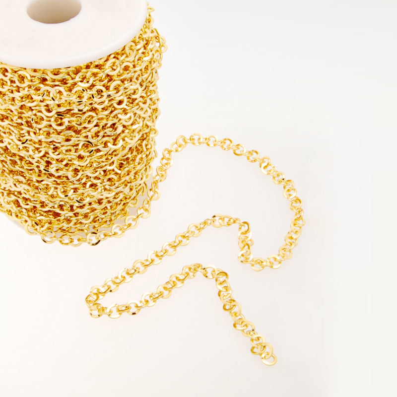 6MM Gold Plated Brass Chain,Handmade,Sold 25 Yard Per Roll