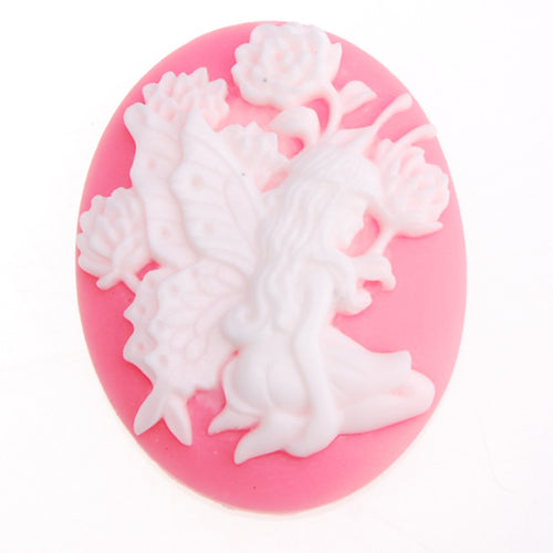 2014 New 30*40MM Oval “Angel” Resin Flatback Cabochons,Pink and White;sold 20pcs per pkg